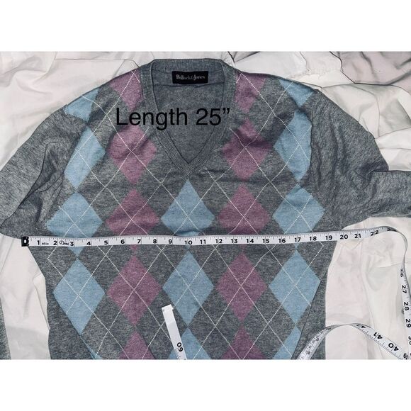 Bullock & Jones gray argyle cotton cashmere sweater size large - Picture 6 of 6